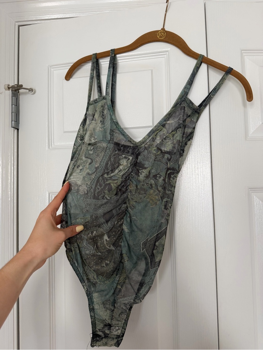 Green Patterned Sheer One-Piece Bodysuit